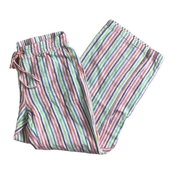 Linen Blend Striped Straight Leg Drawstring Pants L - Picture 3 of 11